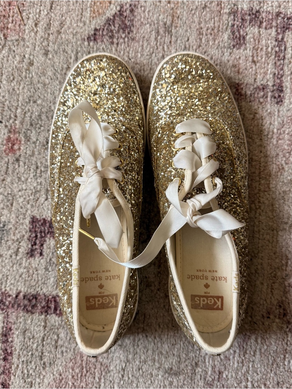 Keds x Kate Spade Gold Glitter Ribbon Lace-Up Sneakers